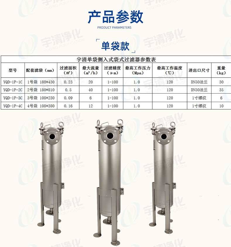 單袋式過濾器規格參數